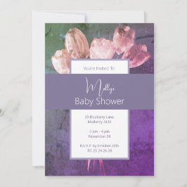 Invitación illusima Boho Watercolor Tulips Baby Shower