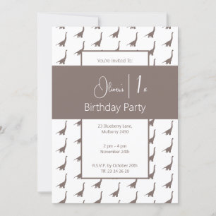 Invitación illusima Brown Long Neck Dinosaur 1º cumpleaños