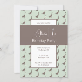 Invitación illusima Brown Long Neck Dinosaurs 1er cumpleaños