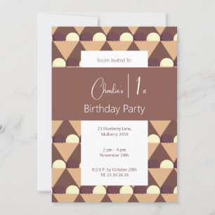 Invitación illusima Choco Banana Icecream Cones 1er cumpleaño