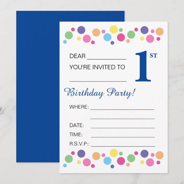 Invitación illusima Circles, azul oscuro, Fiesta de primer cu (Anverso / Reverso)