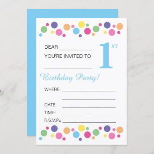 Invitación illusima Circles, Blue Back, primer Fiesta de cump