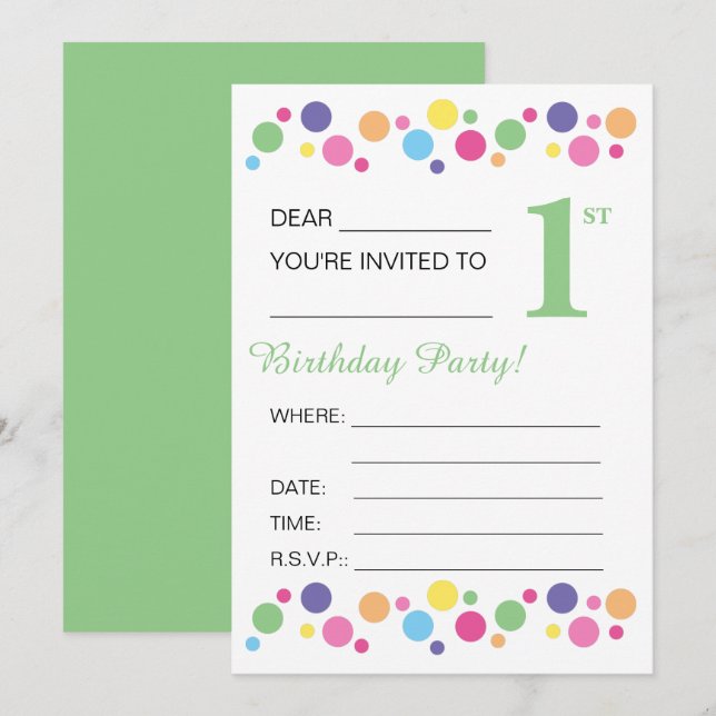 Invitación illusima Circles, Green Back, primer Fiesta de cum (Anverso / Reverso)