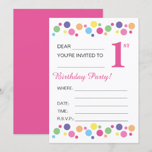 Invitación illusima Circles, Pink Back, primer Fiesta de cump