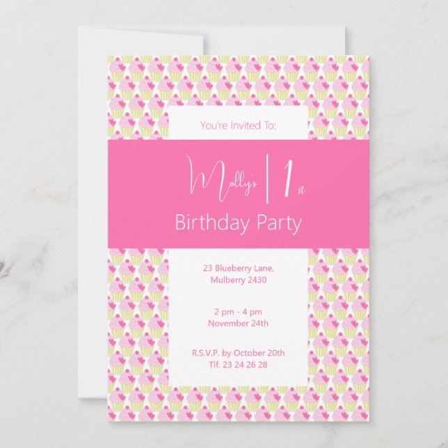 Invitación illusima Cupcake Fiesta de cumpleaños 1 (Anverso)