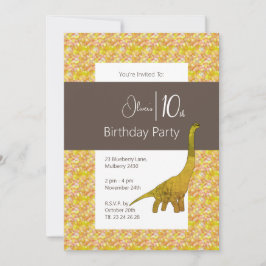 Invitación illusima Dinosaur Brown Yellow 10 cumpleaños