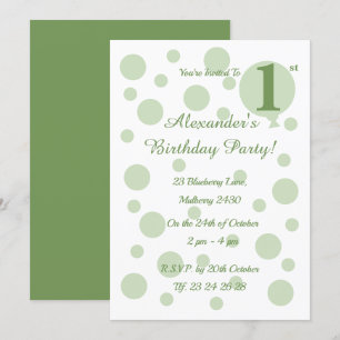 Invitación illusima Green Spots and Dots Boys 1º cumpleaños