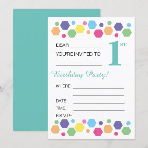Invitación illusima Hexigons, turquesa, Fiesta de primer cump