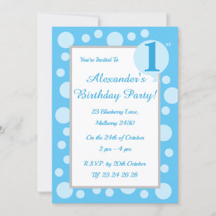 Invitación illusima Light Blue Spots & Dots Boys 1º cumpleaño