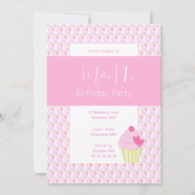 Invitación illusima pastelitos de arcoiris primer Fiesta de c (Anverso)