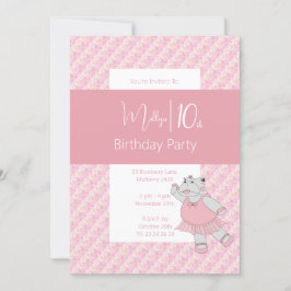 Invitación illusima Pink Ballerina Hippo 10 cumpleaños