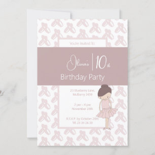 Invitación illusima Pink Ballerina Shoes 10 cumpleaños