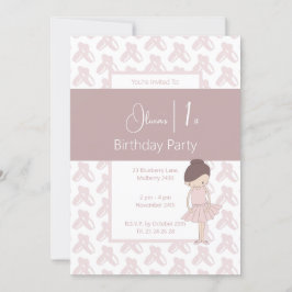 Invitación illusima Pink Ballerina Shoes Pattern 1er cumpleañ