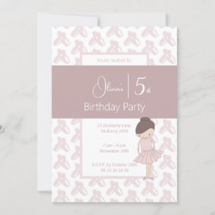 Invitación illusima Pink Ballerina Shoes Pattern 5º cumpleaño