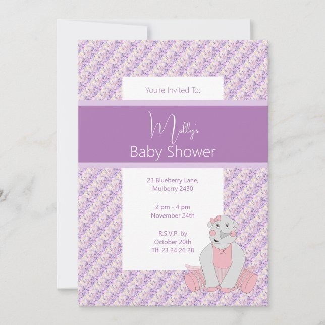 Invitación illusima Pink Purple Tones Floral Baby Shower (Anverso)