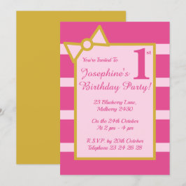 Invitación illusima Pink Stripes Chicas Gold Birday Party