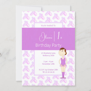Invitación illusima Purple Ballerina Shoes 1er cumpleaños