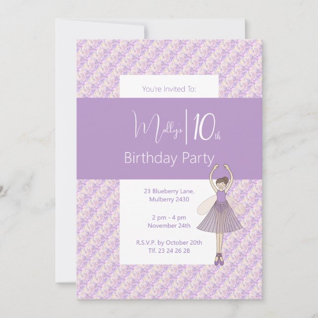 Invitación illusima Purple Floral Fairy 10 cumpleaños (Anverso)