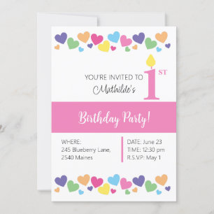 Invitación illusima Rainbow Love Hearts, Pink 1day