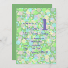 Invitación illusima Rainbow Pastel Dots Bots Green Birday I
