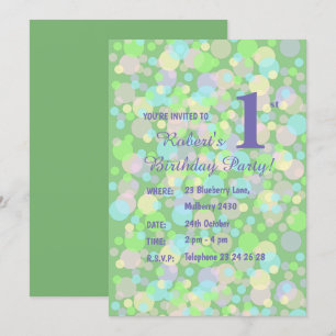 Invitación illusima Rainbow Pastel Dots Bots Green Birday I