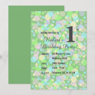 Invitación illusima Rainbow Pastel Dots Bots Green Birday I