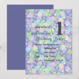Invitación illusima Rainbow Pastel Dots Boys Purple Cumpleaño