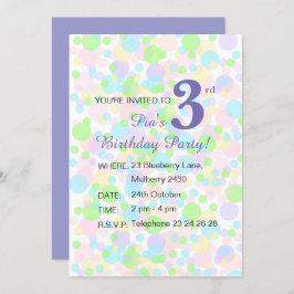 Invitación illusima Rainbow Pastel Dots Chicas Purple Cumplea