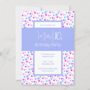 Invitación illusima Rainbow Stars Chicas azules 10 cumpleaños