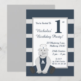 Invitación illusima Sailor Rhino Boys Blue Birthday Party