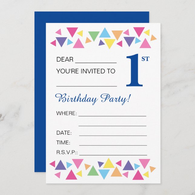 Invitación illusima Triangles, Dark Blue Back, primer Fiesta (Anverso / Reverso)