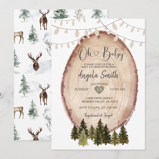 Invitación Iluminación de cuerda de Winter Baby Shower Rustic (Anverso / Reverso)