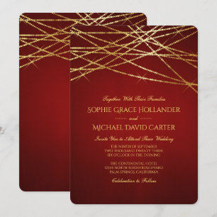 Invitación Iluminación de cuerda dorada en rojo rubí