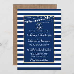 Invitación Iluminación de franjas azules náuticas boda Invita