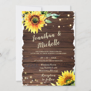 Invitación Iluminación de girasol en Boda cristiano de madera