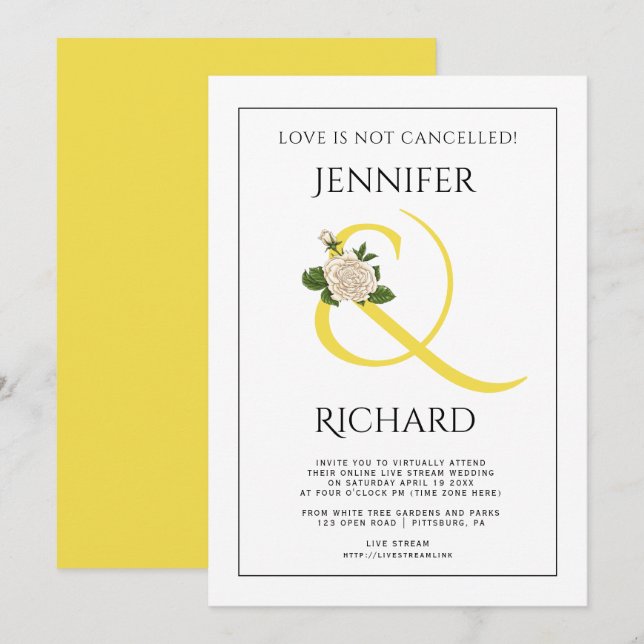 Invitación Iluminación de la imagen amarilla y del boda virtu (Anverso / Reverso)