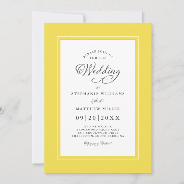 Invitación Iluminación Yellow Elegant Wedding Script Trendy (Anverso)