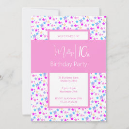 Invitación Iluminosa Estrellas arcoiris Chicas rosados 10 cum