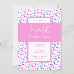 Invitación Iluminosa Estrellas arcoiris Chicas rosados 10 cum