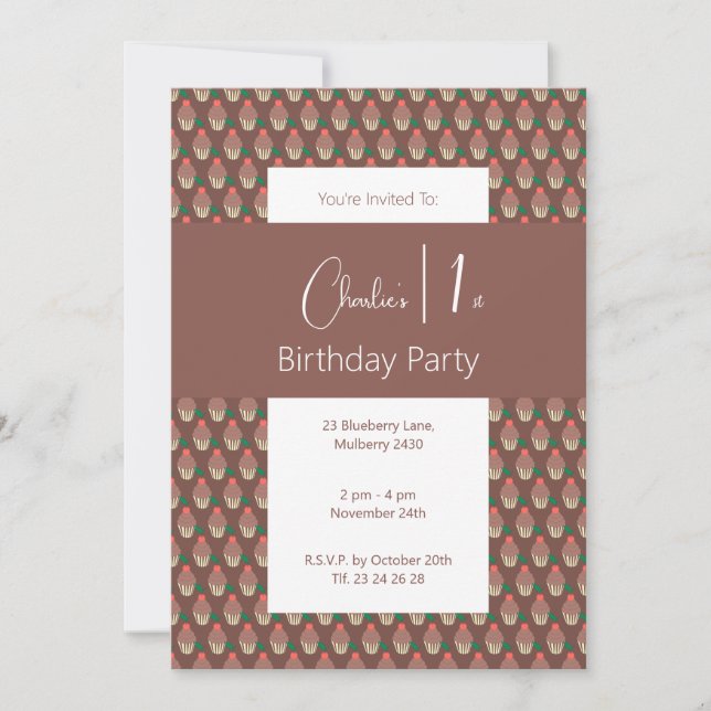 Invitación Iluminosa Pastel de chocolate oscuro 1er cumpleaño (Anverso)