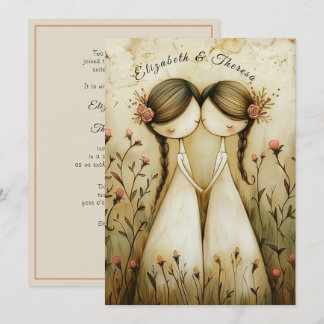 Invitación Ilustración a lápiz dibujada a mano de dos novias