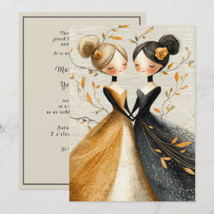 Invitación Ilustración a lápiz dibujada a mano de dos novias