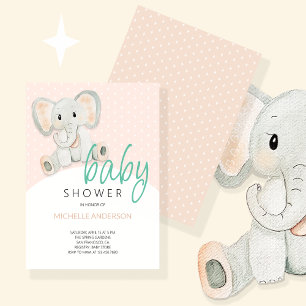 Invitación Ilustracion acuarela Chica elefante rosa de Rubor