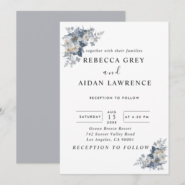 Invitación ilustración acuarela rústica de una floral  (Anverso / Reverso)