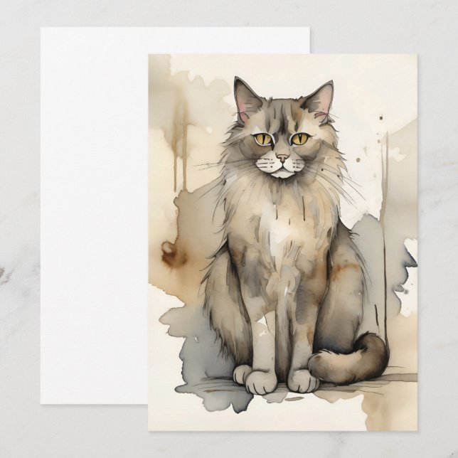 Invitación Ilustracion acuático Maine Coon (Anverso / Reverso)