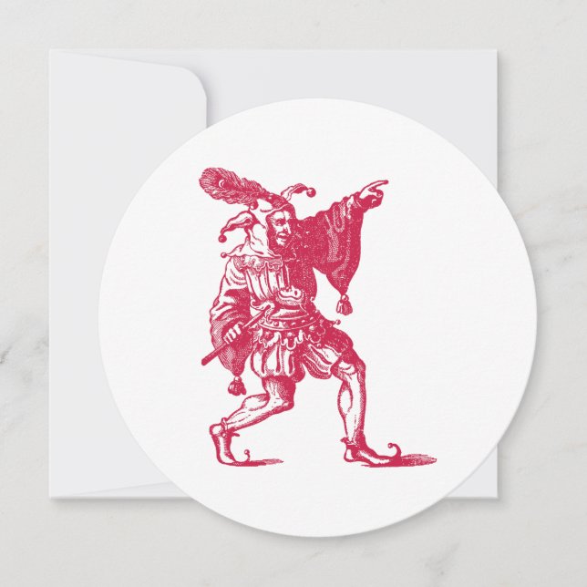 Invitación Ilustración antigua de bufón shakespeariano (Anverso)