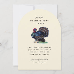 Invitación Ilustración antigua de pavo Cena de Acción de Grac