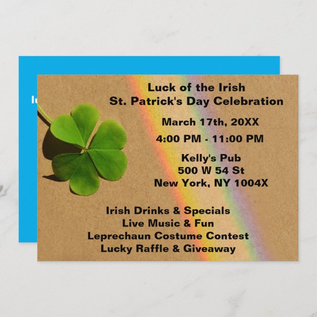Invitación Ilustración arcoiris azul y verde Atractivo irland (Anverso / Reverso)