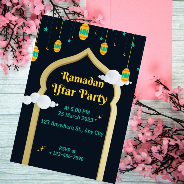 Invitación Ilustracion azul oscuro Ramadan Iftar Fiesta (Subido por el creador)