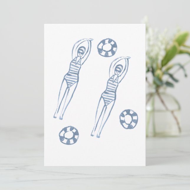 Invitación Ilustracion azul para nadadores de Snicro artístic (Anverso de pie)